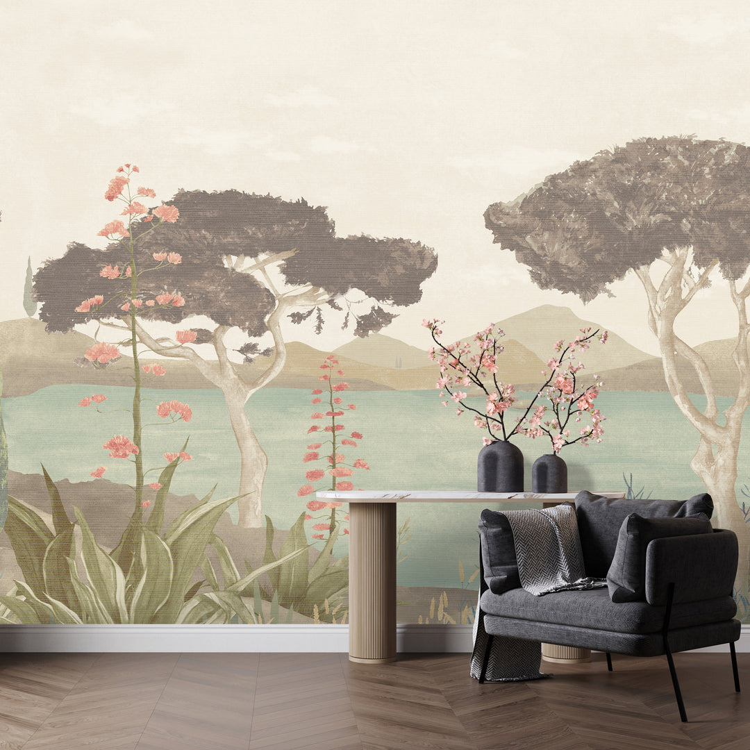 Scenic Faux Grasscloth Mural - 8294 43