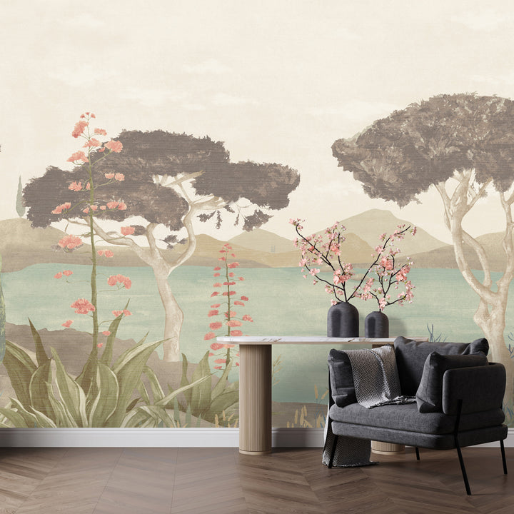 Scenic Faux Grasscloth Mural - 8294 43