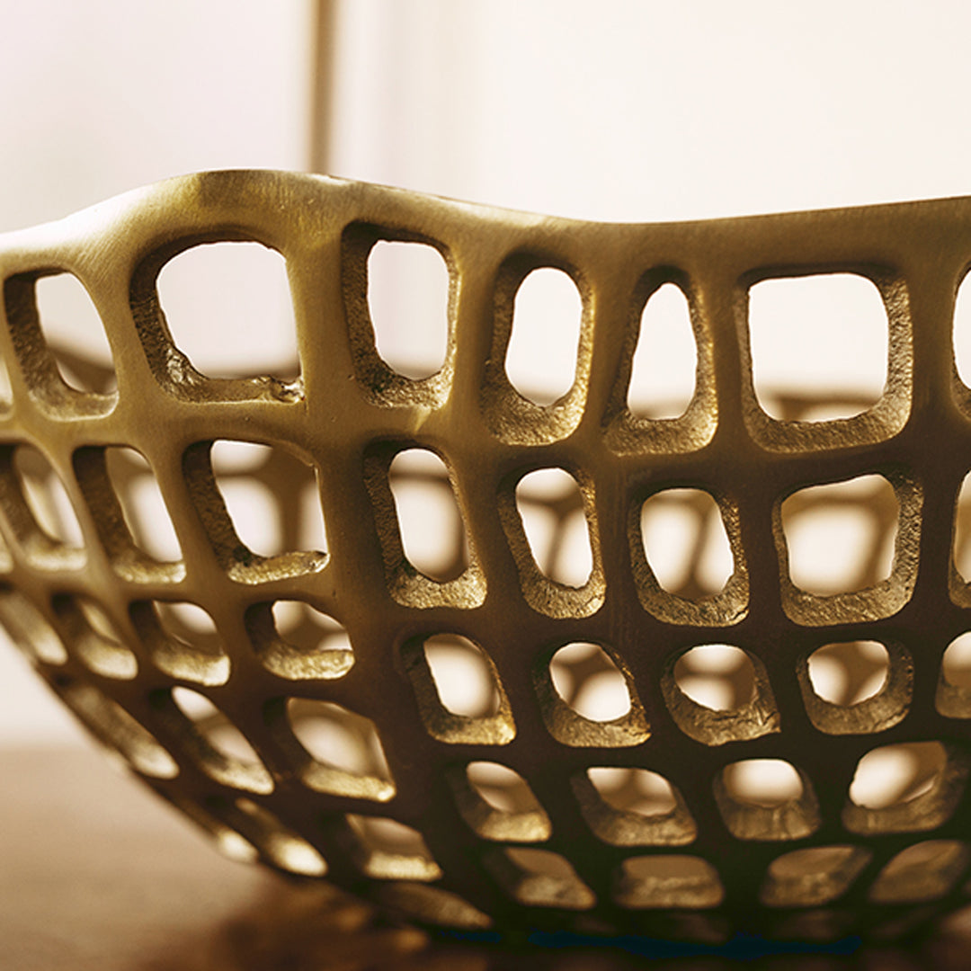 Gold woven basket on a white background Decorative Bowl Annette - District Home