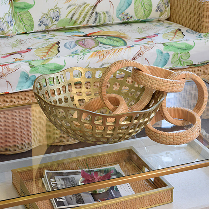 Gold woven basket on a white background Decorative Bowl Annette - District Home