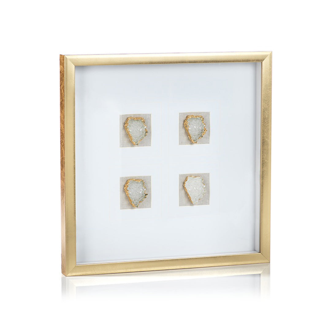 Framed artwork with four geometric shapes on a white background Shadowbox Art Blond District Home