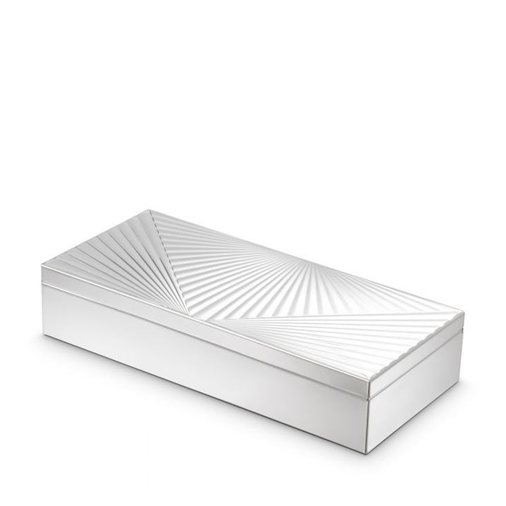 Silver jewelry box with a textured surface on a white background. Decorative Box Camila by District Home