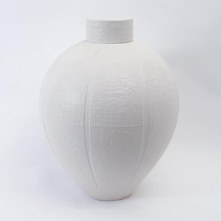 White textured vase on a white background. Decorative Jar Delphine District Home