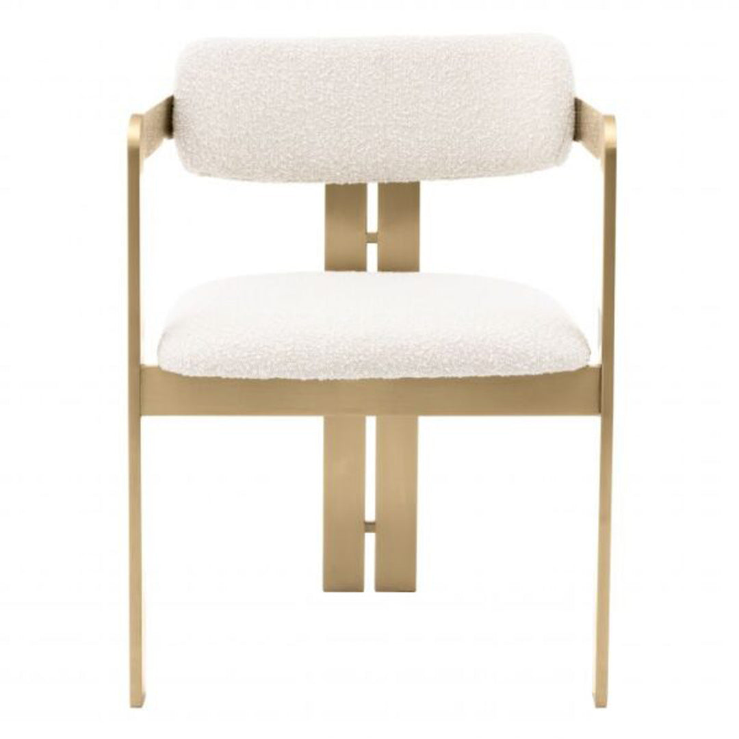 Chair with beige frame and white cushion on a white background. Dining Chair Don District Home 