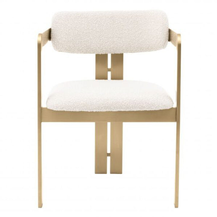 Chair with beige frame and white cushion on a white background. Dining Chair Don District Home 
