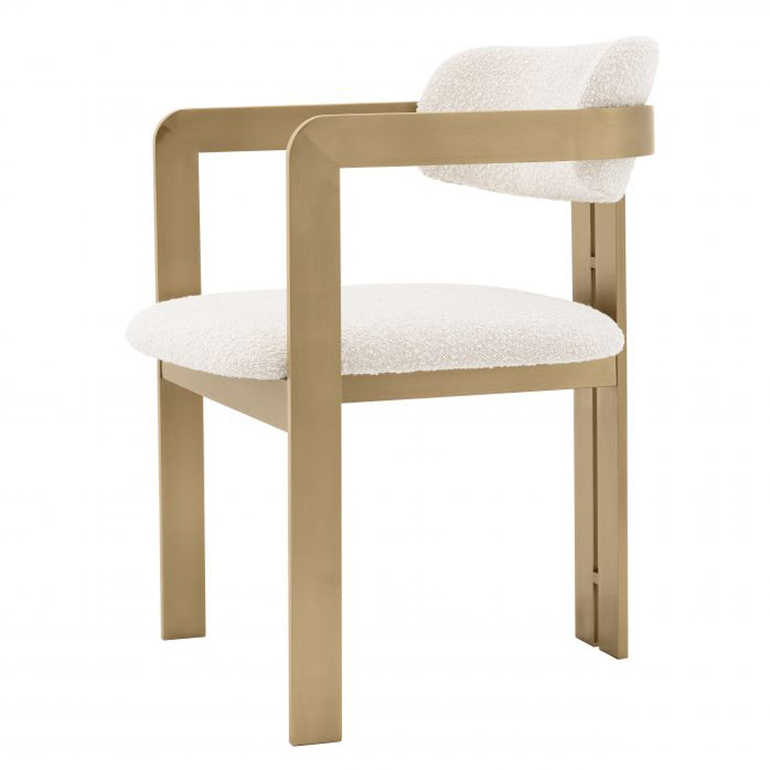 Chair with beige frame and white cushion on a white background. Dining Chair Don District Home 