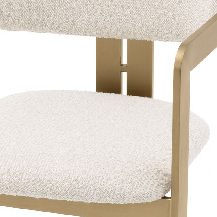 Chair with beige frame and white cushion on a white background. Dining Chair Don District Home 