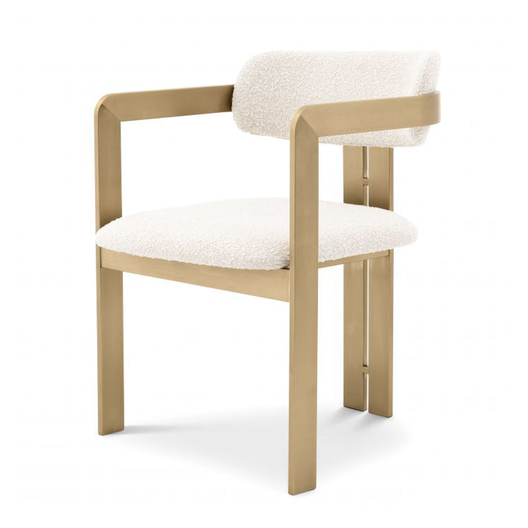 Chair with beige frame and white cushion on a white background. Dining Chair Don District Home 