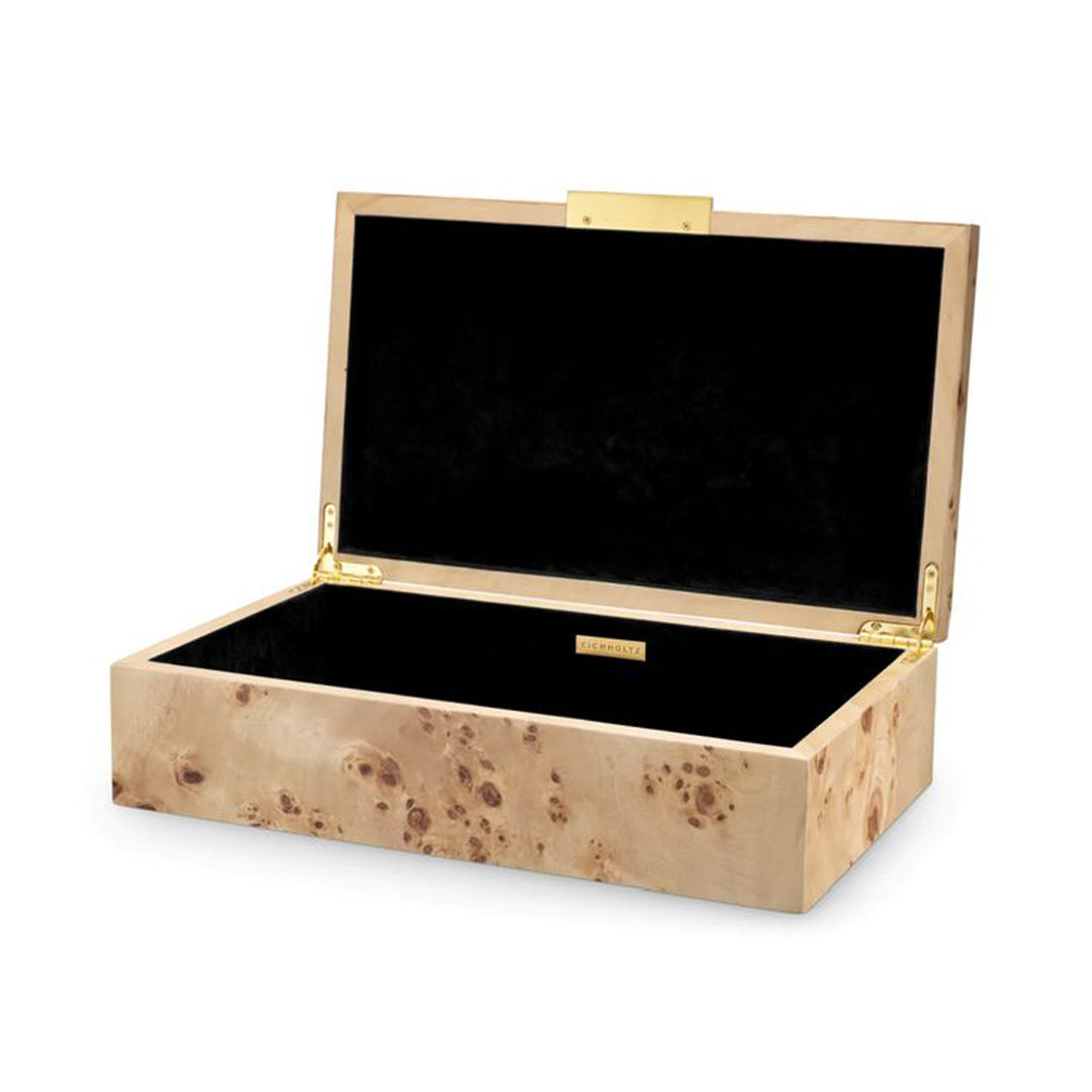 Wooden box with a natural, textured finish on a white background. Decorative Box Fari District Home