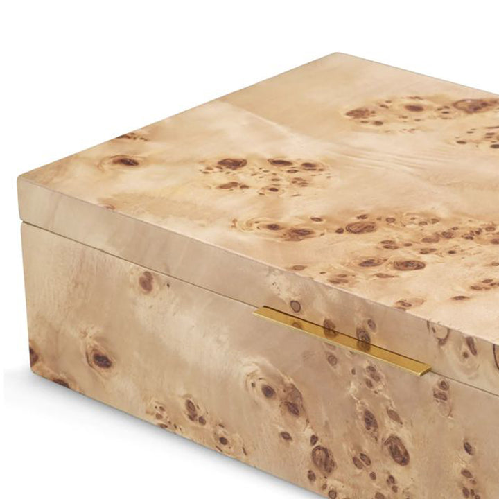 Wooden box with a natural, textured finish on a white background. Decorative Box Fari District Home