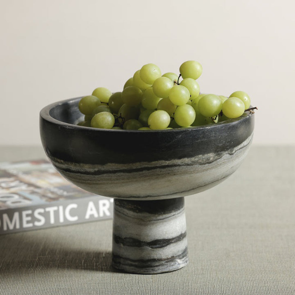Marble-patterned bowl with green grapes on a surface with a magazine in the background. Decorative Bowl Footy District Home