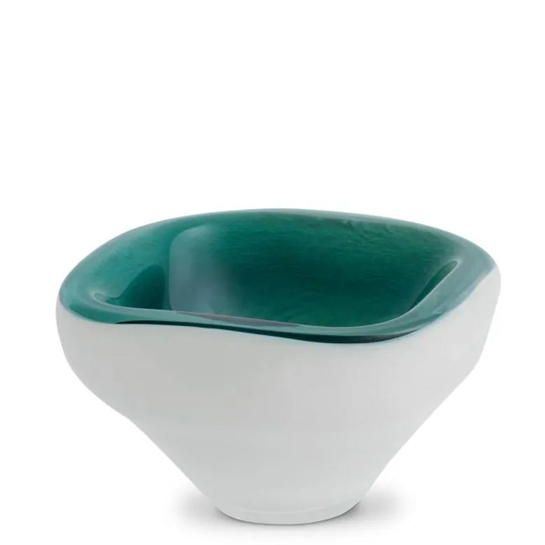 Teal and white ceramic bowl on a white background. Decorative Bowl Hammond By District Home