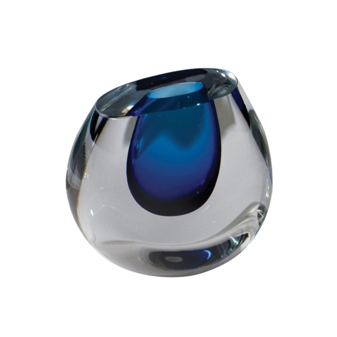 Clear glass vase with a blue interior on a white background. Vase Ionic B District Home