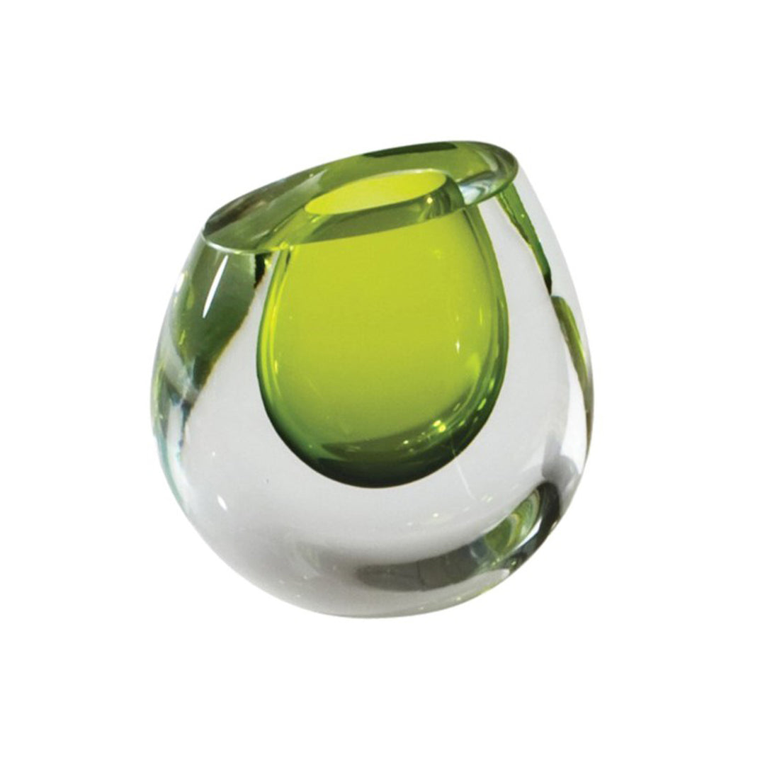 Glass vase with green and clear design on a white background. Vase Ionic GR District Home