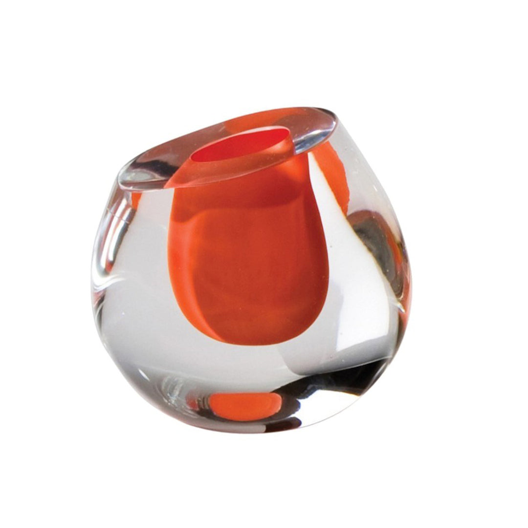 Glass vase with orange and clear design on a white background. Vase Ionic O District Home