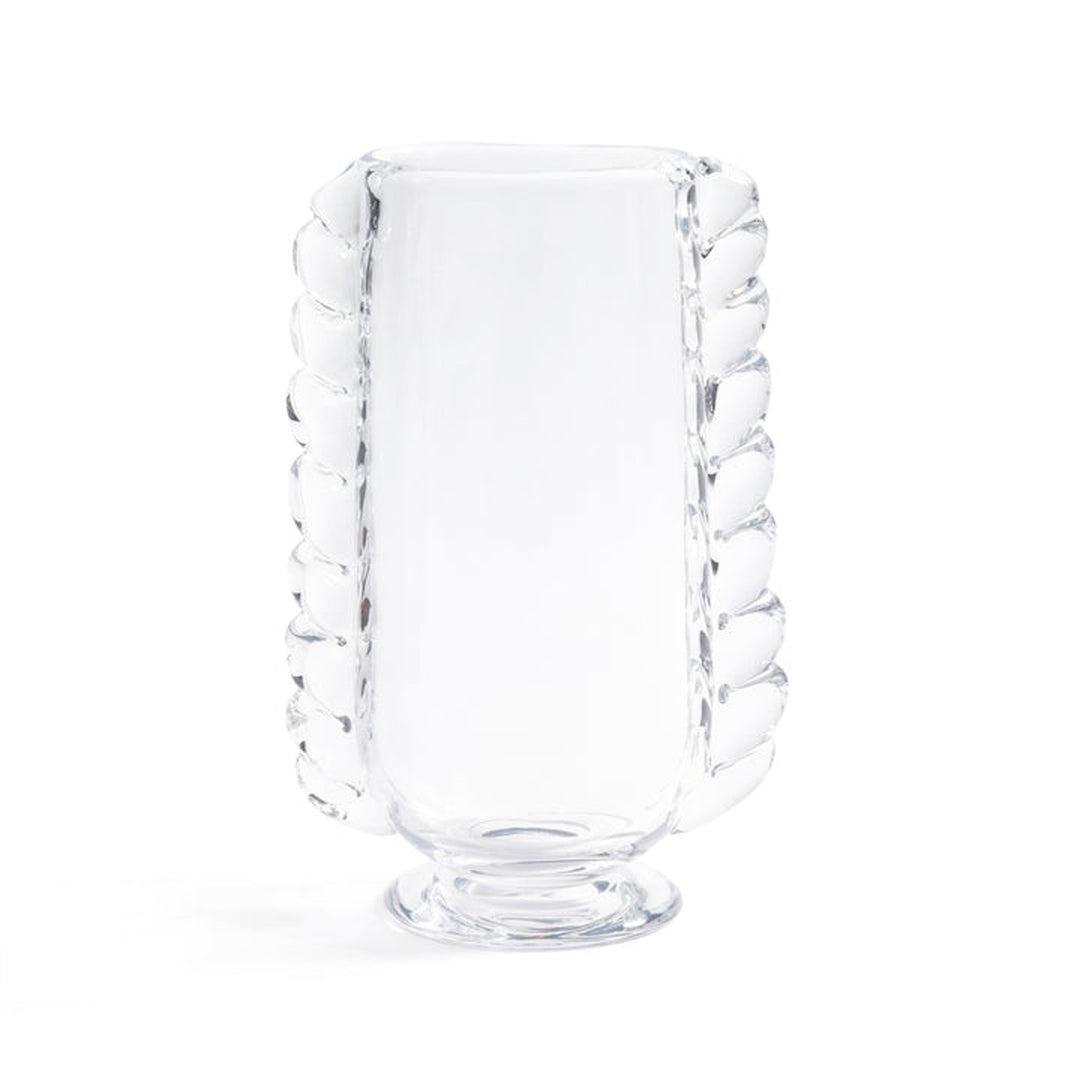 Clear glass vase with textured design on a white background Glass Vase Lovetta C District Home