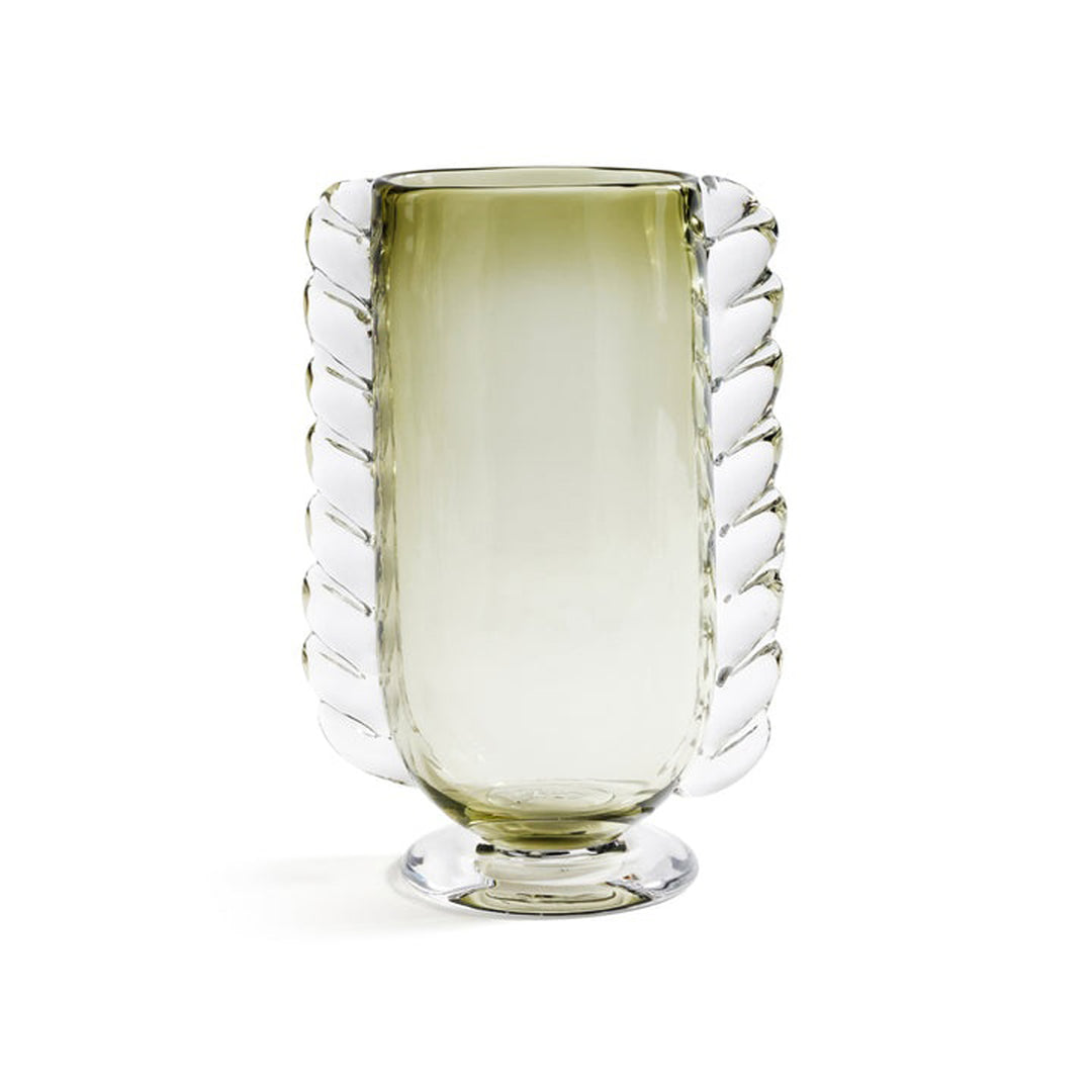 Green glass vase with ribbed design on a white background Glass Vase Lovetta G District Home