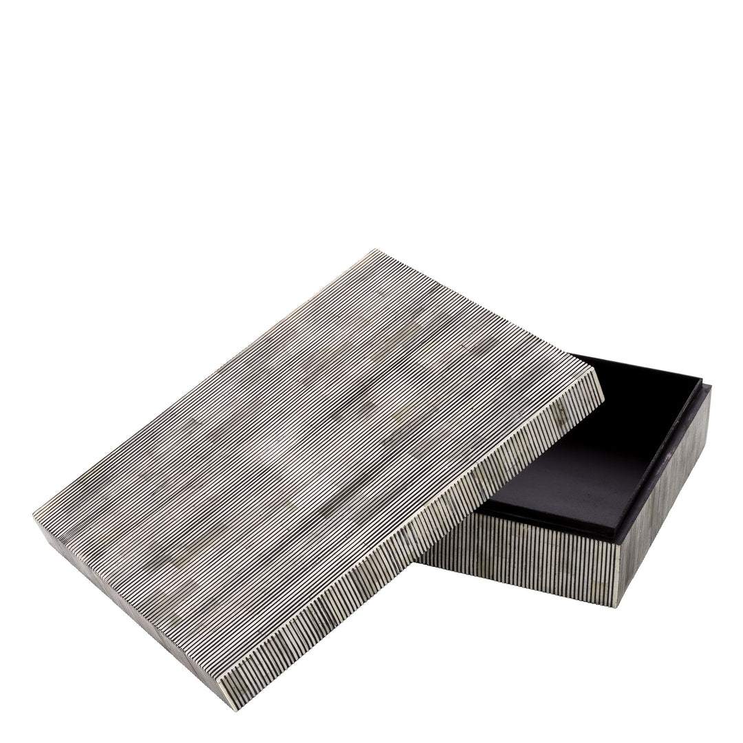 Wooden box with a striped pattern on a white background. Decorative Box Lucio L District Home