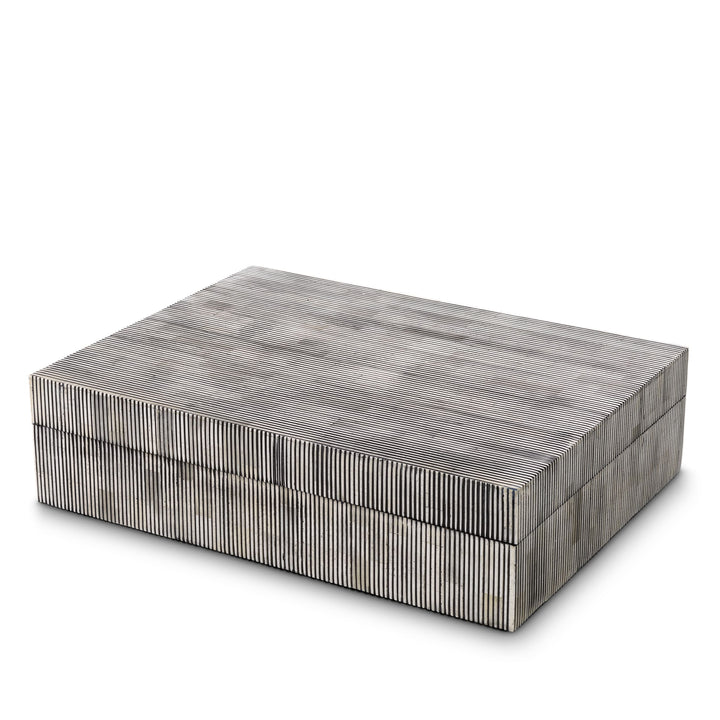 Wooden box with a striped pattern on a white background. Decorative Box Lucio L District Home