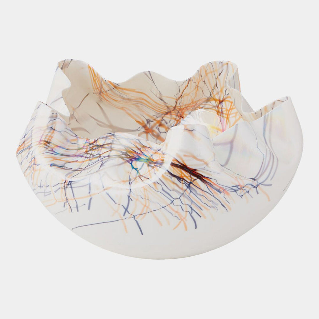 Colorful abstract patterned fabric on a white background. Decorative Bowl Muse by District Home