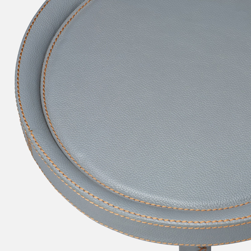 Small round side table with decorative trim on a white background. Accent Table Norm by District Home