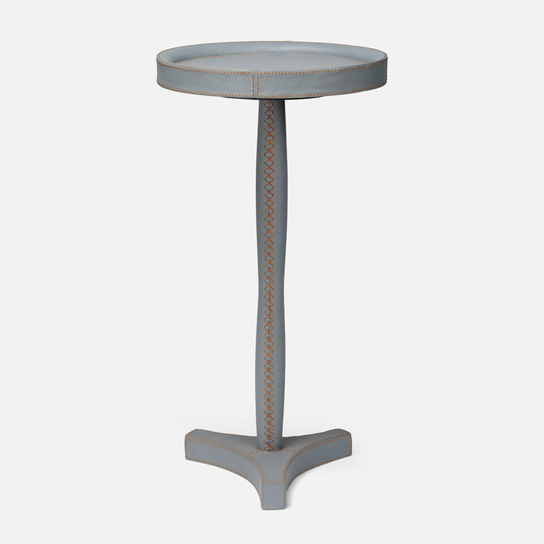 Small round side table with decorative trim on a white background. Accent Table Norm by District Home