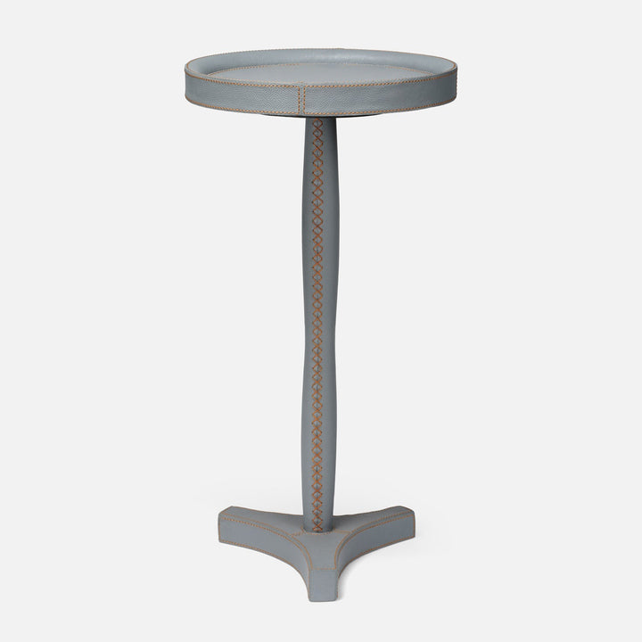 Small round side table with decorative trim on a white background. Accent Table Norm by District Home