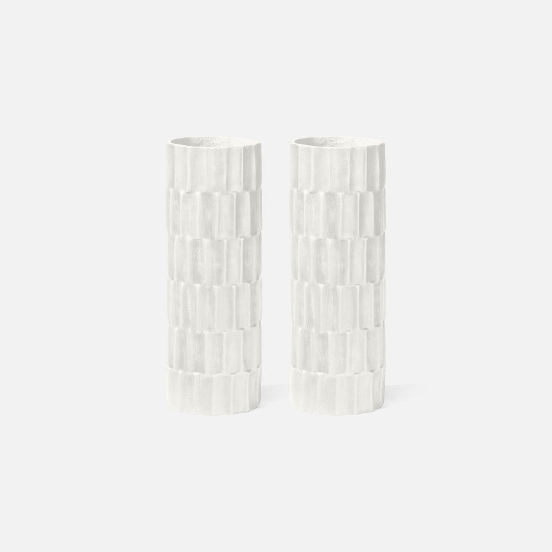 Two white textured vases on a light gray background Resin Vase Petros District Home