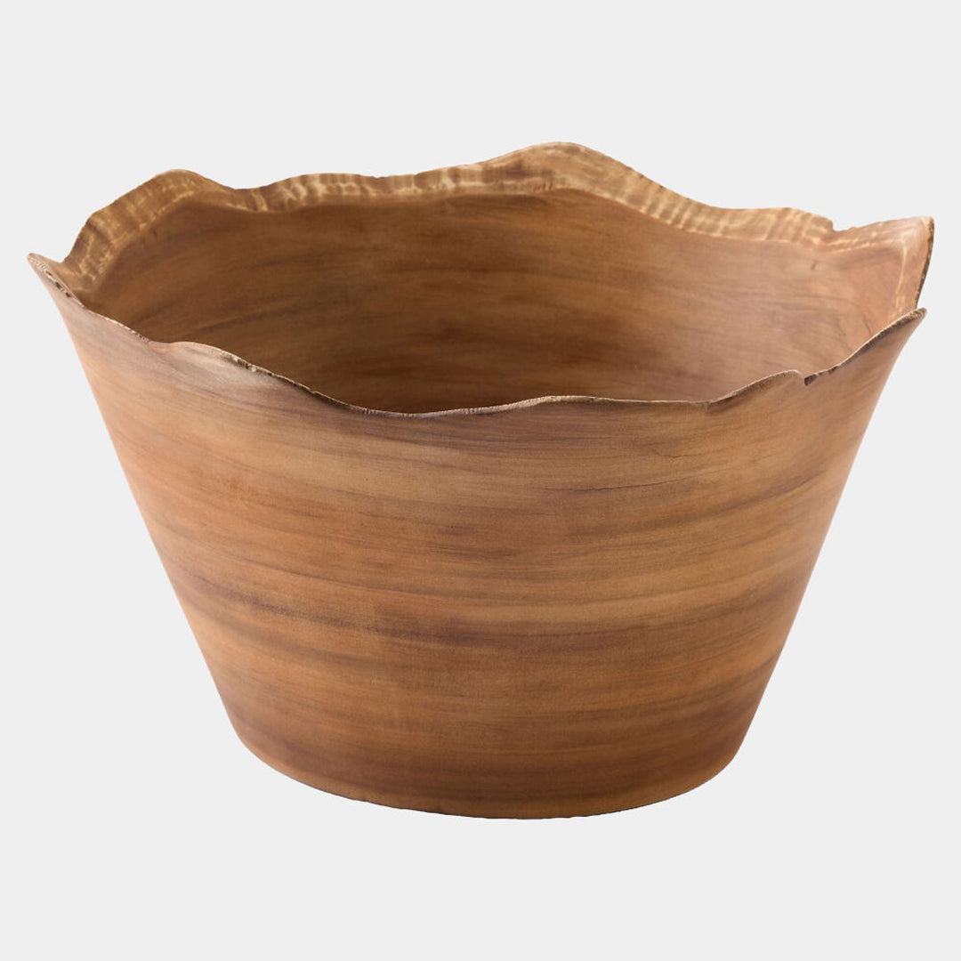 Wooden planter with wavy edges on a white background. Rhys Bowl by District Home