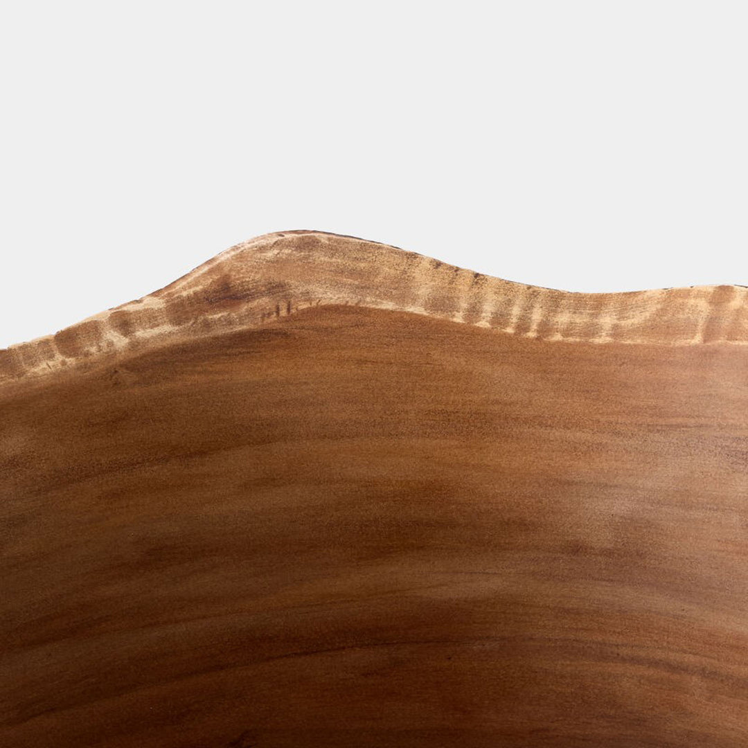 Wooden planter with wavy edges on a white background. Rhys Bowl by District Home