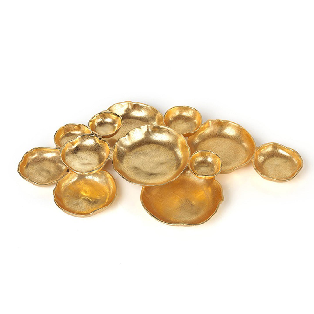 Set of gold decorative plates on a white background Serving Bowls Rihanna District Home