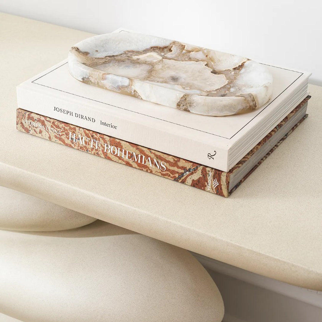 Marble-patterned oval tray on a white background. Decorative Tray Sonar Oval by District Home