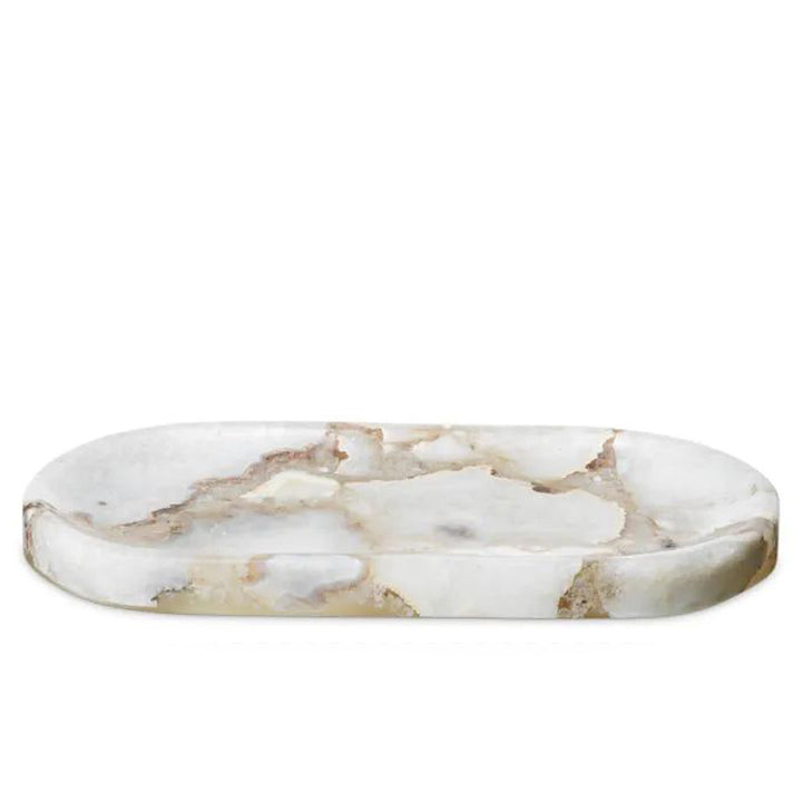 Marble-patterned oval tray on a white background. Decorative Tray Sonar Oval by District Home