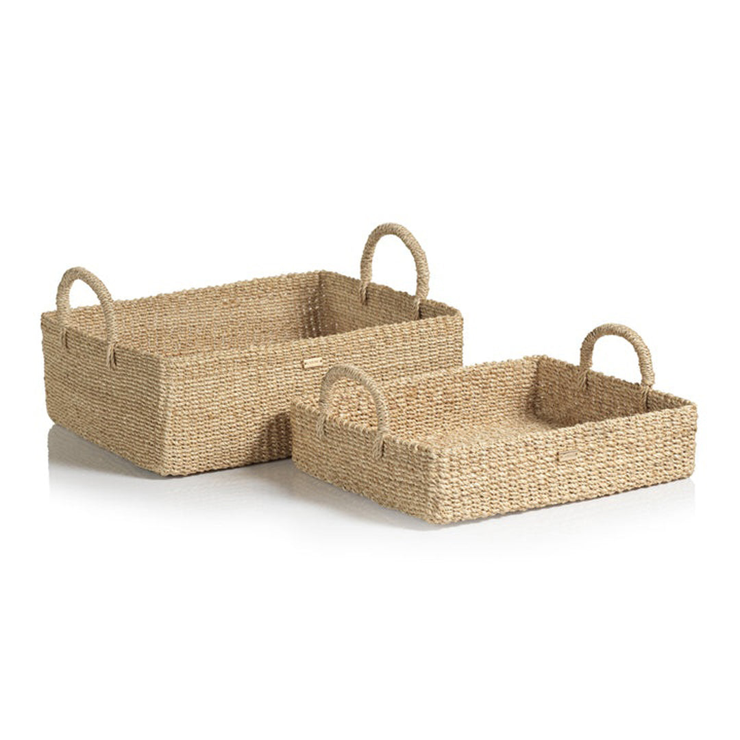 Two woven baskets with handles on a white background Decorative Tray Story L District Home