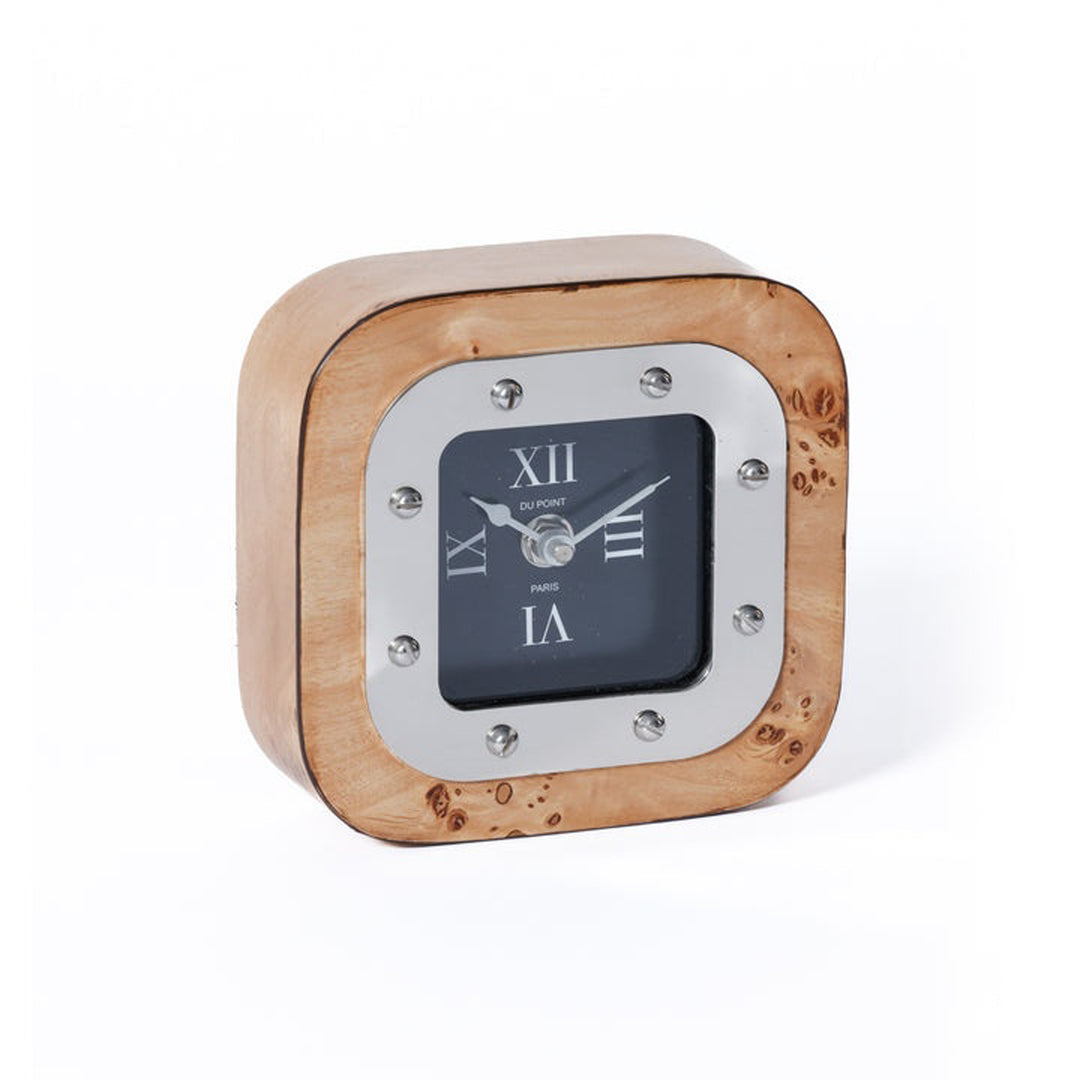 Wooden clock with a dark face on a white background Decorative Clock Valente District Home