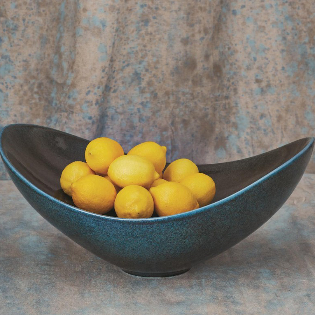 Blue ceramic bowl on a white background. Decorative Bowl Vichy B District Home