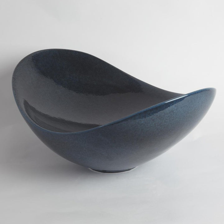 Blue ceramic bowl on a white background. Decorative Bowl Vichy B District Home