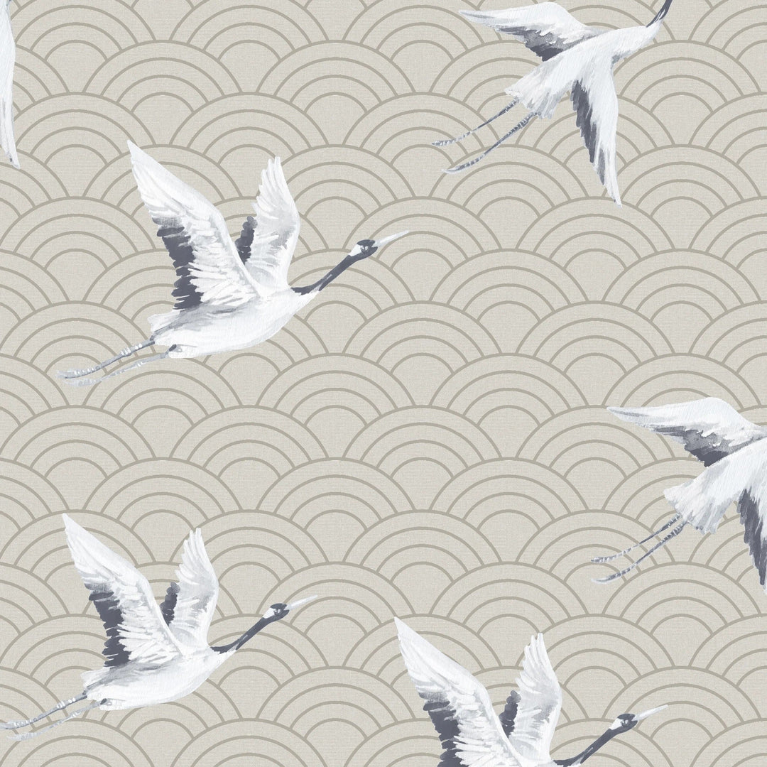 Cranes With Taupe Scalloped - 8189 12 by District Home 