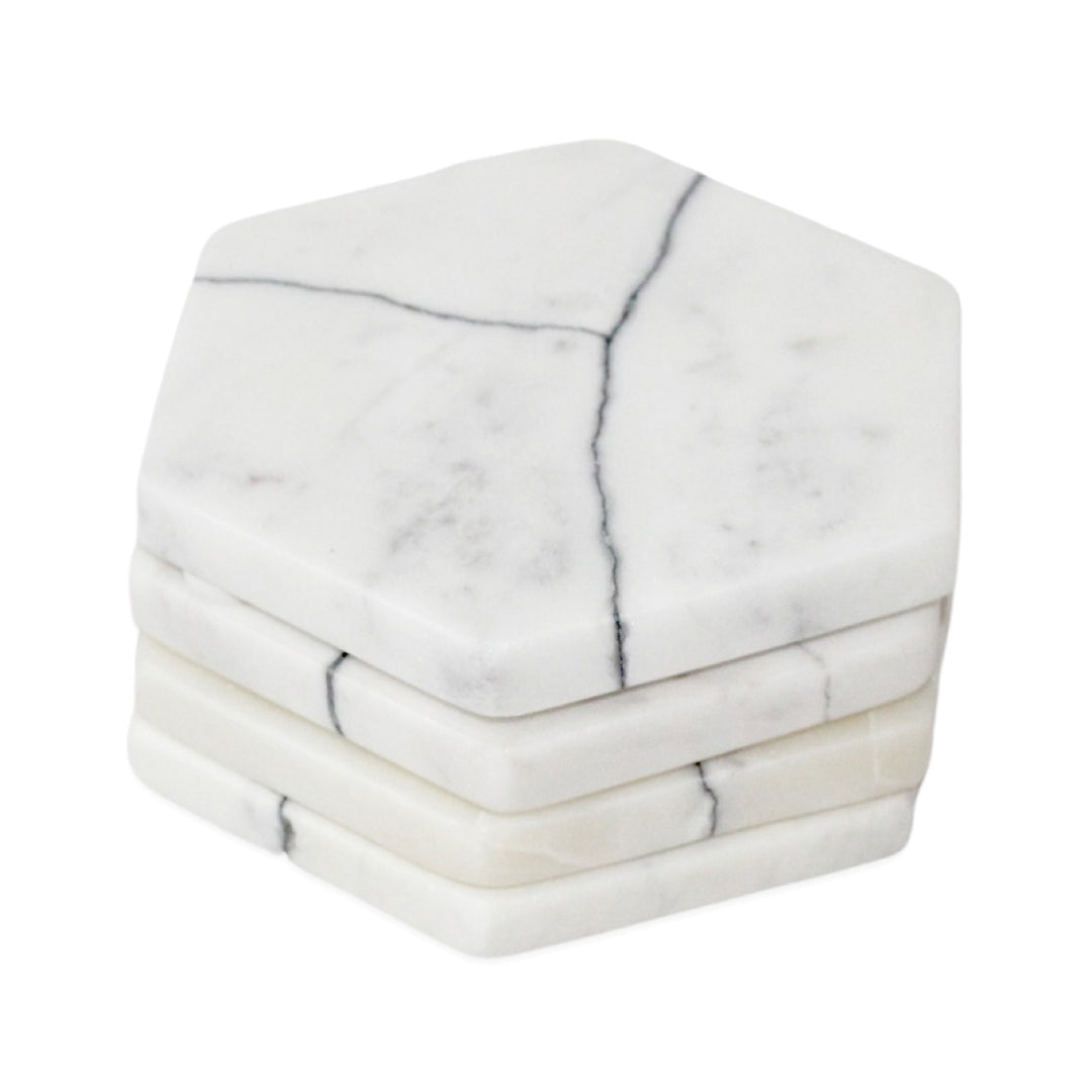 White Marble Hexagon Coasters Coast HX by District Home