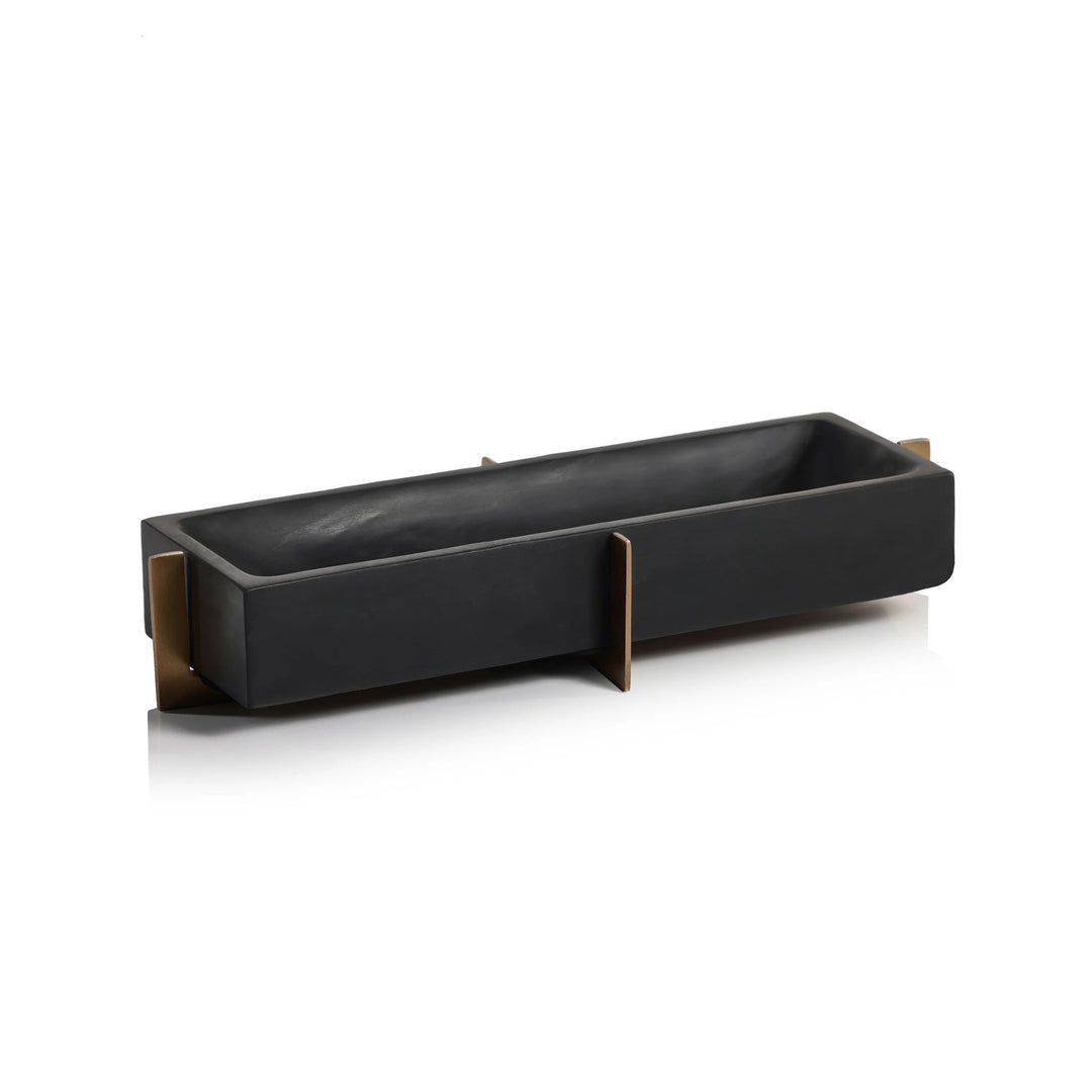 Black Marble Tray on Metal Base Colby by District Home