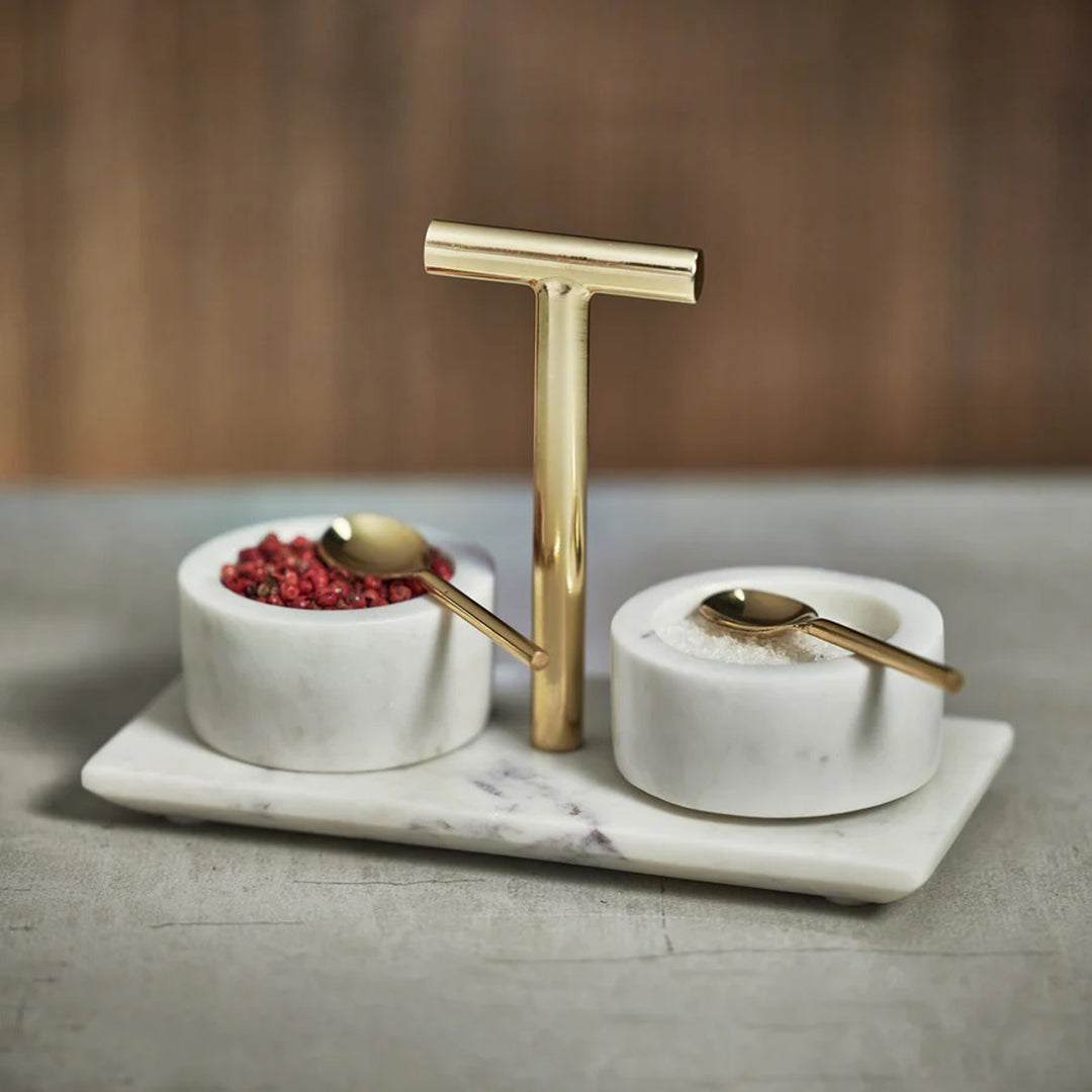 Marble Condiment Set of 2 w Spoon Madeline