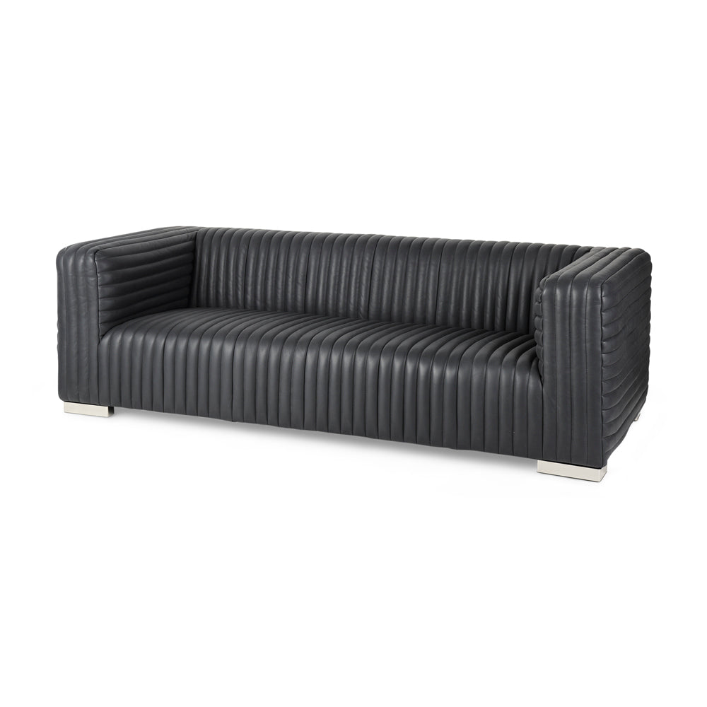 Channeled Leather Sofe River BLK by District Home