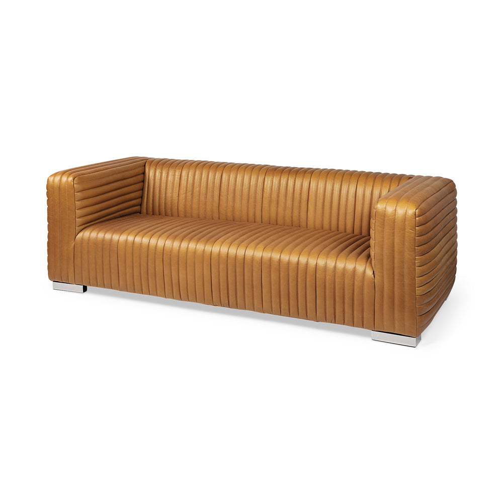 Channeled Leather Sofa River CG by District Home