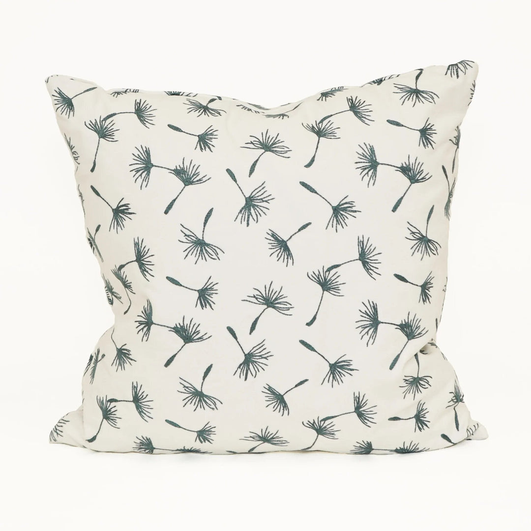 Embroidered Dandelion Seafoam Pillow